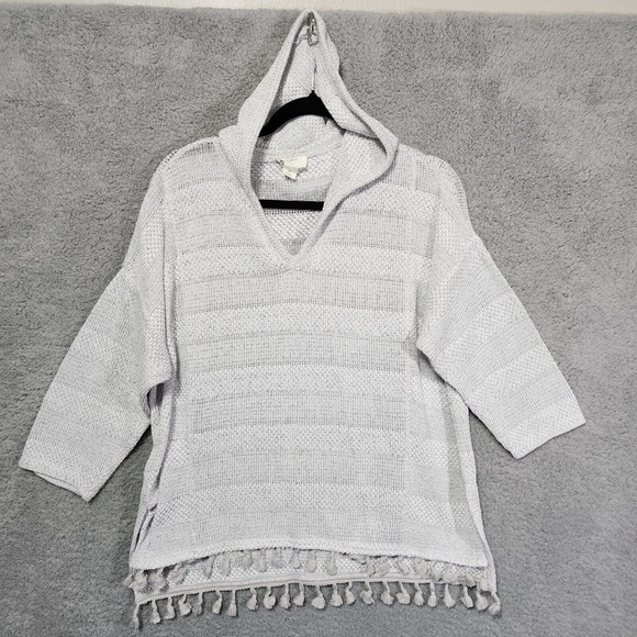 Loft Lounge Loose Knit Cover up Women's Size Medium V-neck Pullover Hoodie Gray‎ - Picture 1 of 5